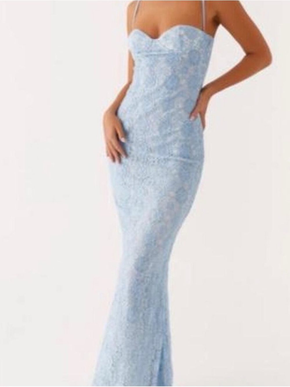 Peppermayo Pale Blue Lace Maxi Slip Dress